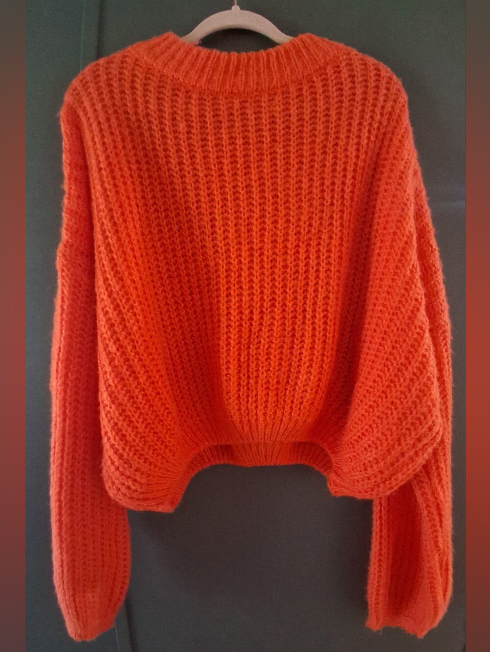 Simplee Orange Loose Knit, Oversized, Cropped, Pullover Sweater Size M